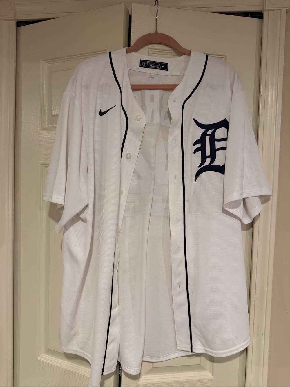 Nike White Detroit Tigers Button-Up Jersey with Navy Accents